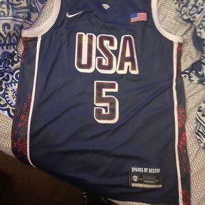 Nike Blue Basketball Jersey with Red and White USA Anthony Edwards